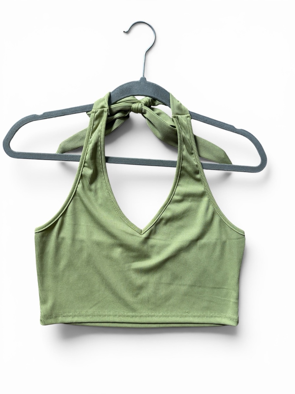 FOREVER 21 Olive Green Ribbed Halter Crop Top